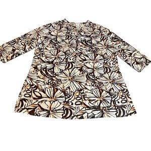 Hot Cotton 100% Linen Tunic Top Floral Women's Large Beachy Artsy Boho